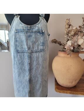 Acid Wash Denim Pinafore Overall Dress Sz M Grunge Minimal